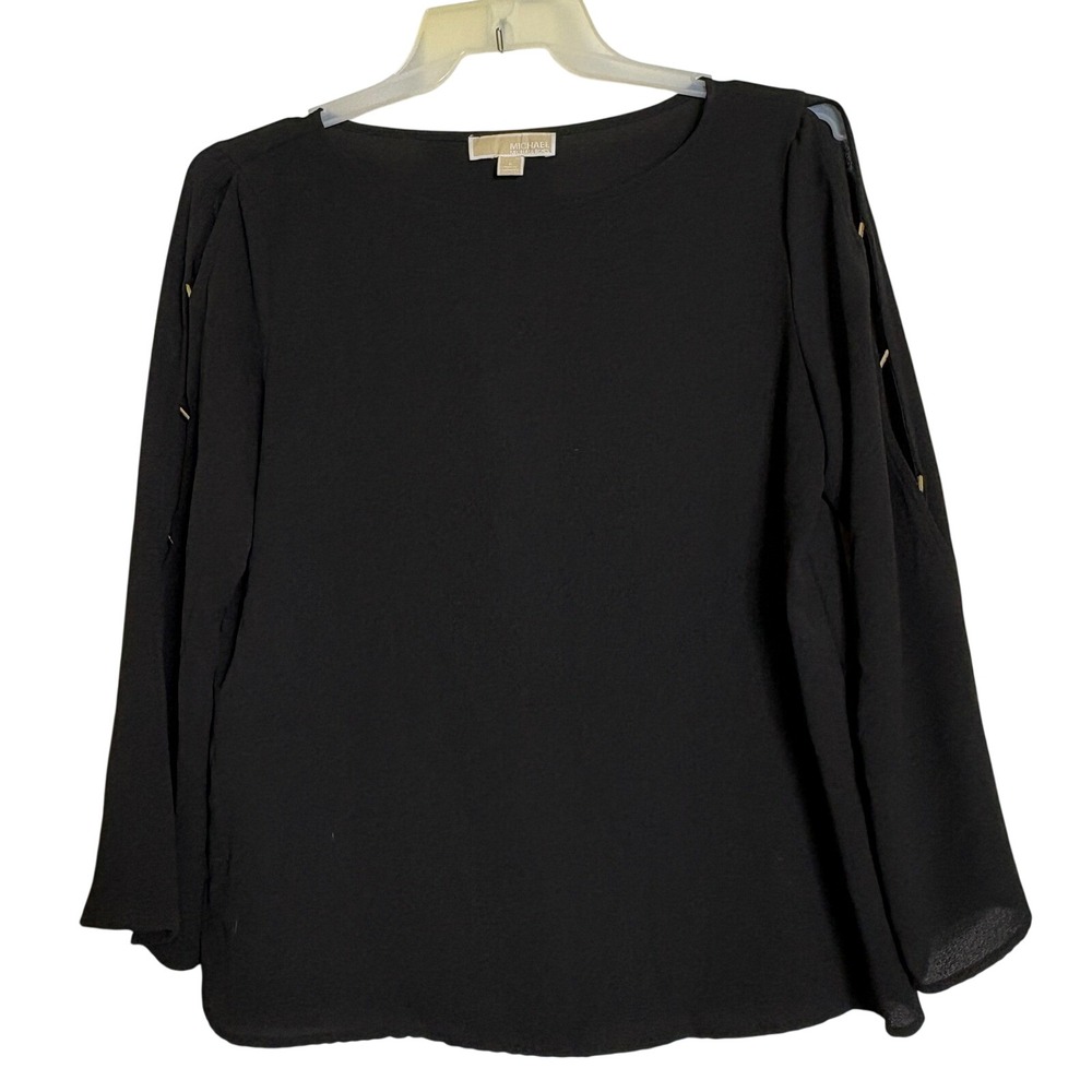 Michael Michael Kors Black Split Sleeve Blouse Gold Hardware QF04C21C5J Womens L